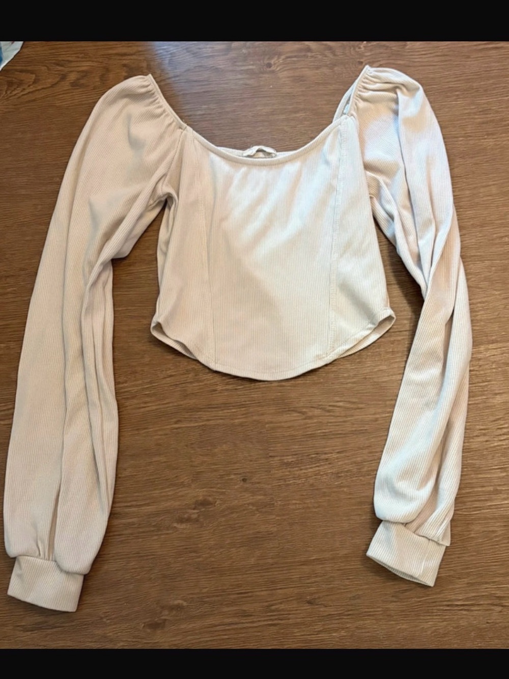 Altar'd State Cream Ribbed Puff Sleeve Scoop Crop Top